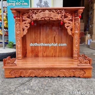 Bàn thờ treo tường có mái ngang 60cm gỗ xoan gồm bộ ke đế
