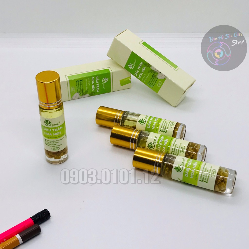 Tinh dầu tràm nguyên chất ngâm hoa nén Oganic+ chai bi lăn tiện lợi 10ml