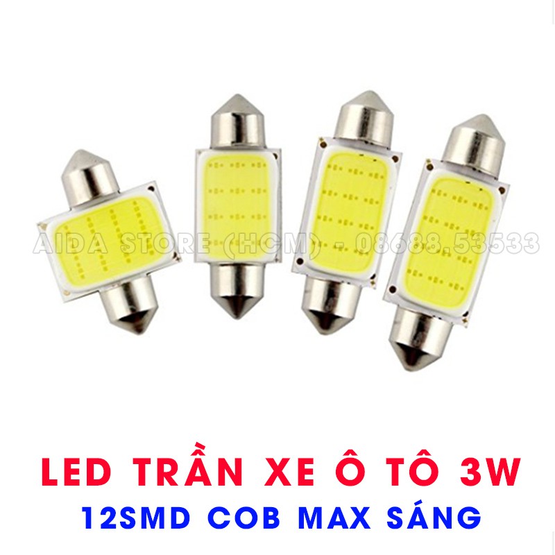 01 bóng đèn LED trần xe ô tô 12SMD COB 3w 12v