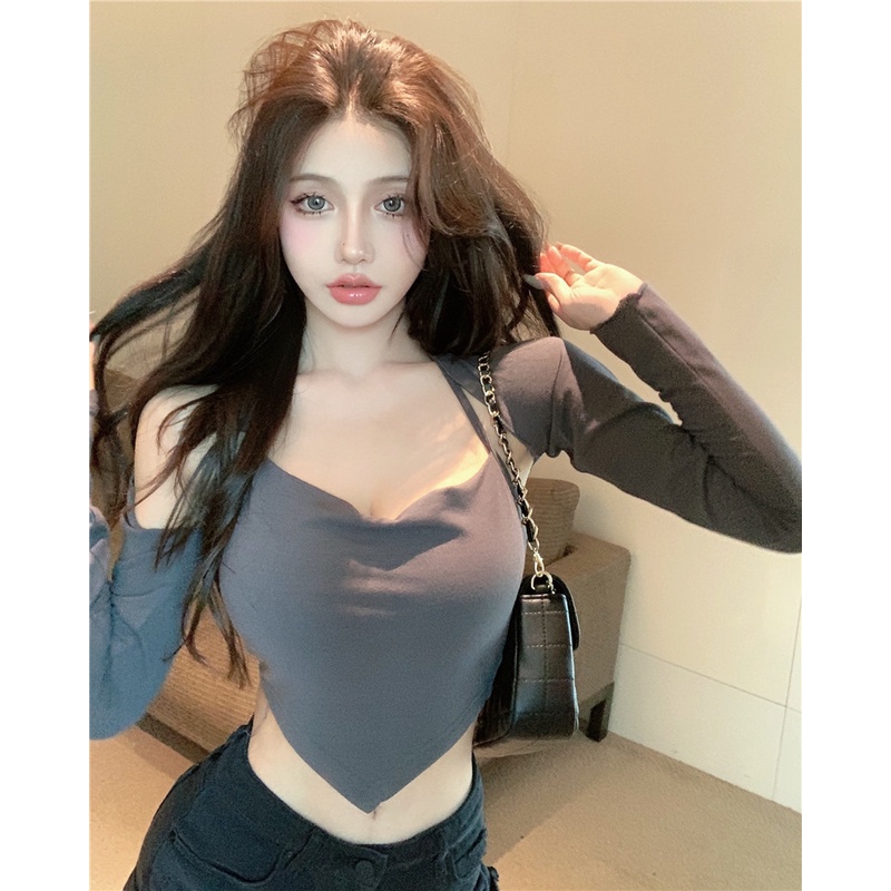 Set áo yếm mỏng và áo khoác choàng tay dài dáng ngắn phong cách Hàn Quốc thời trang dành cho nữ (Có bán lẻ)