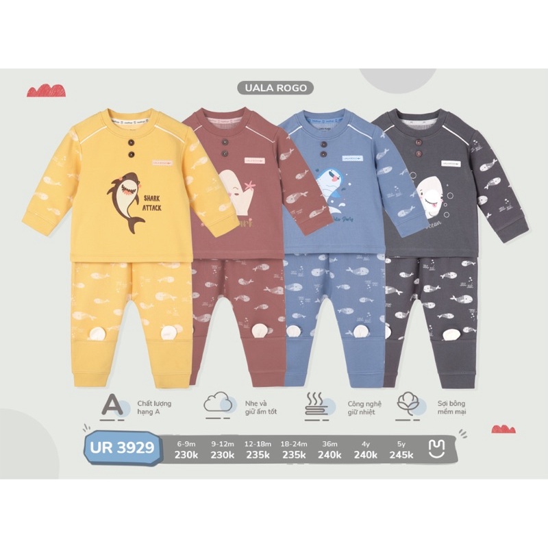 Bộ QA Dài Tay Size 6-36M Cho Bé Trai Nỉ UalaRogo