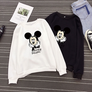 DISNEY Áo Sweater Cổ Tròn Tay Dài Dáng Rộng In Hình Chuột Mickey Thời Trang Cho Cặp Đôi Có 8 Màu Size S-3XL
