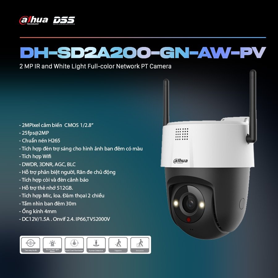 Camera PTZ Wifi 2MP DAHUA DH-SD2A200-GN-AW-PV