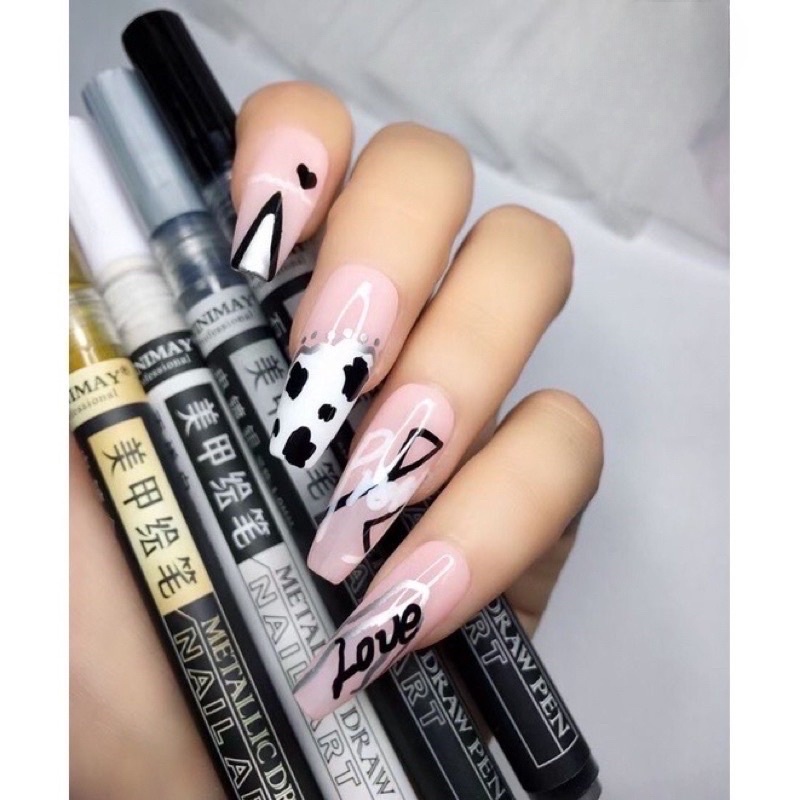 Bút vẽ vinimay vẽ móng tay nail đen trắng vàng bạc