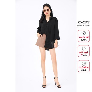 Áo sơ mi voan 92WEAR dài tay cổ V dáng công sở ASA1747