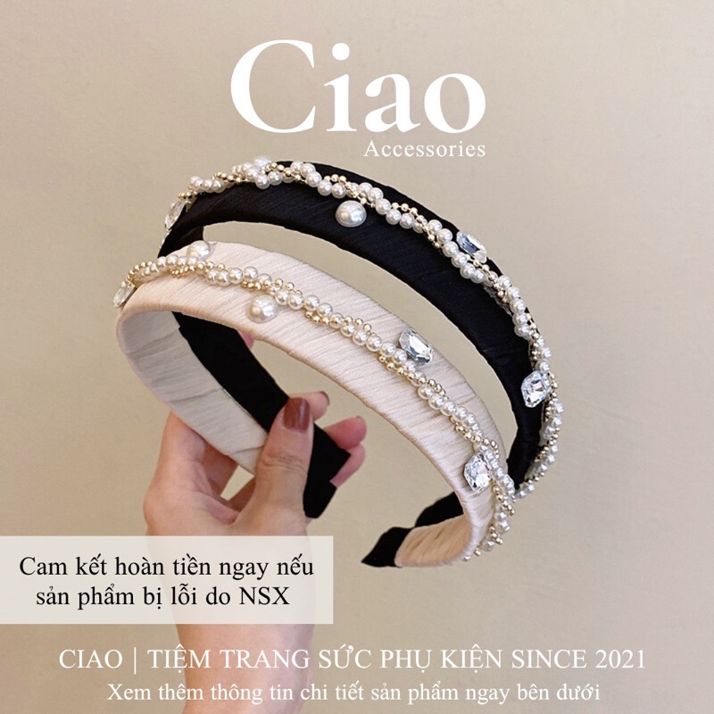 [HOẢ TỐC 1H] Băng đô/ Cài tóc vải mềm thiết kế đính đá lấp lánh nữ tính sang trọng mã 09 Ciao accessories