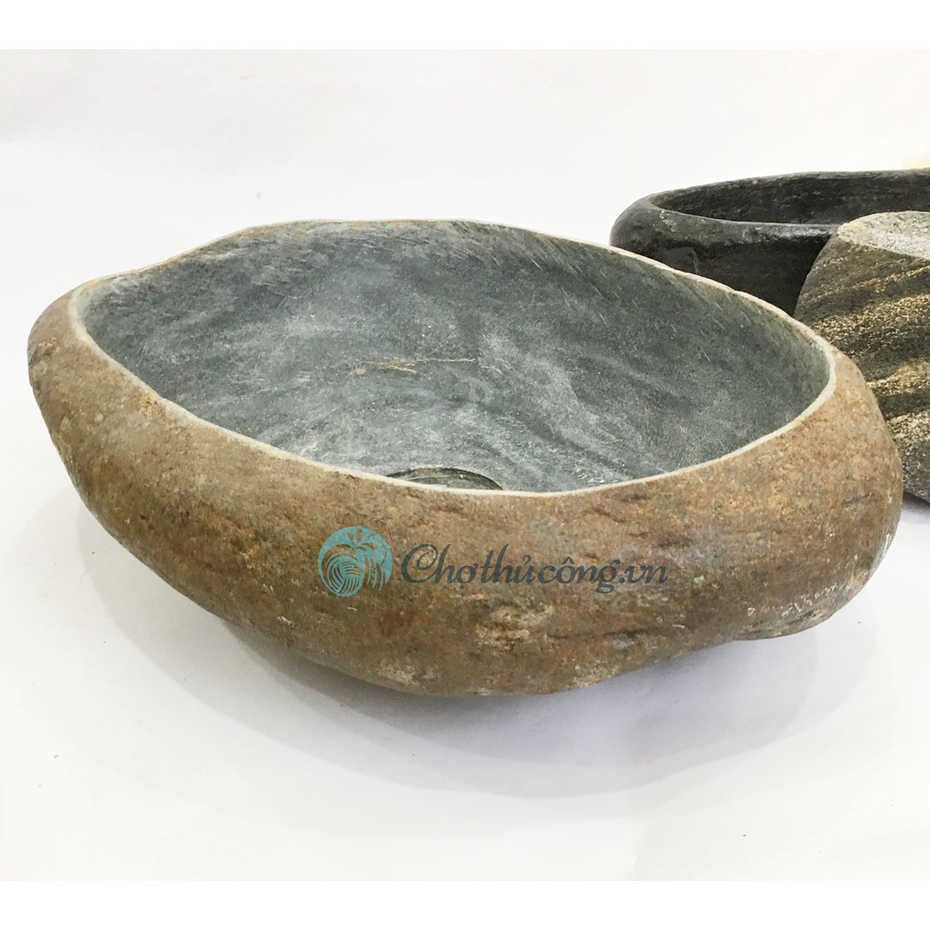 Chậu đá cuội trồng cây, nuôi cá, tiểu cảnh, bonsai, trồng sen - chậu đá cuội tự nhiên  ~6kg, C8-10 x D20-