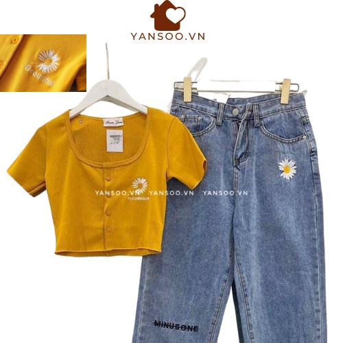 Áo croptop thuê hoa cúc , áo phông nữ chất len tăm đẹp Quảng Châu YANSOO