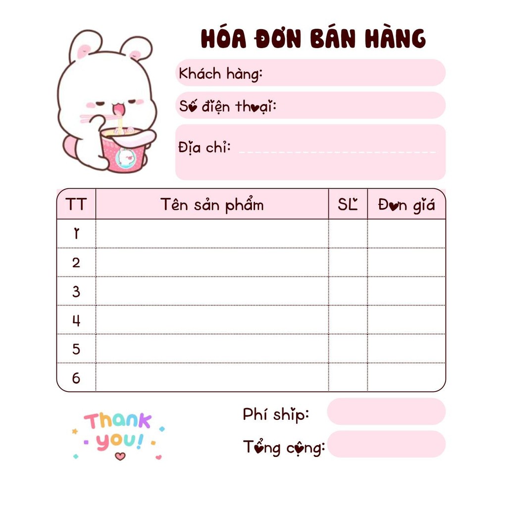 [MUA 10 TẶNG 1]  Hoá đơn bán hàng mini 1 liên dễ thương cuốn 100 tờ