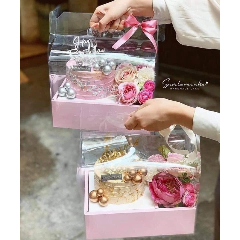 Hộp đựng bánh quai xách mica trong 28x15.5cm cao 26cm  đựng bánh, hoa, trái cây