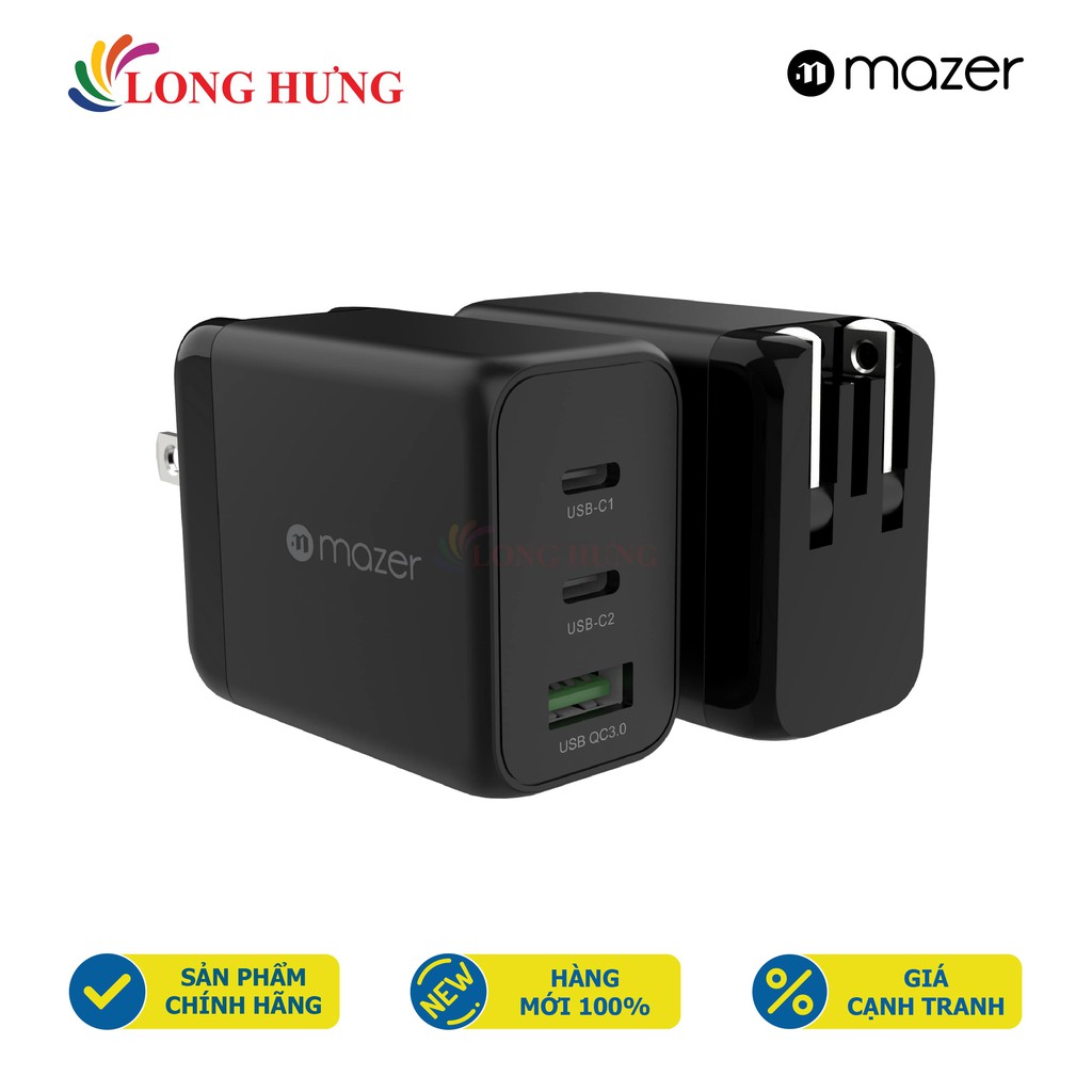 Sạc đa cổng Mazer Infinite.BOOST SuperMINI 2Type-C 1USB PD65W M-GAN65W - Hàng chính hãng - Dòng điện ổn định