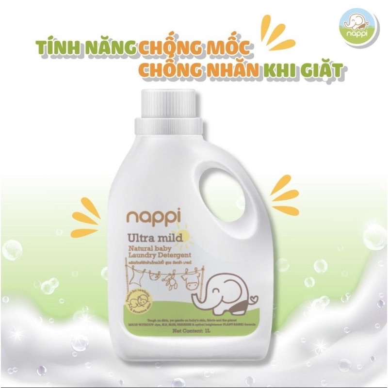 Nước Giặt Đồ Sơ Sinh Hữu Cơ Nappi Chiết Xuất Giàu Cọ Túi 700ml / Can 1000ml