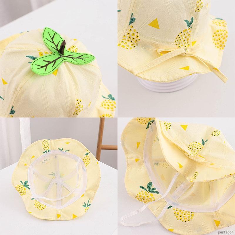 Nón in họa tiết quả dứa thoáng khí đính nơ đáng yêu cho bé