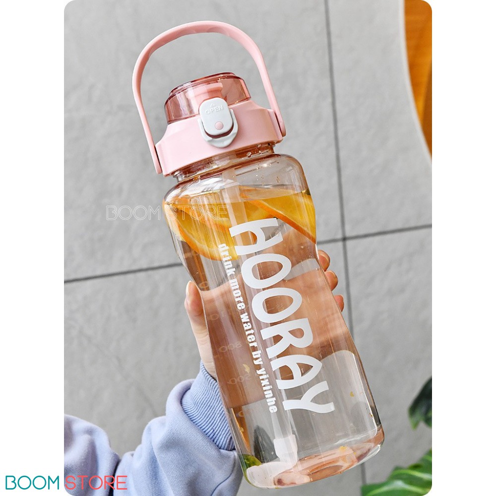 Bình nước thể thao 2 lít chia vạch có ống hút bằng nhựa cute Boom Store