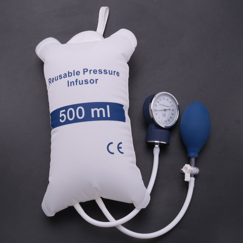Infusion Pump Pressure Bag 500Ml with Gauge and Hand Pump Ball Reusable Pressure Infusion Bag