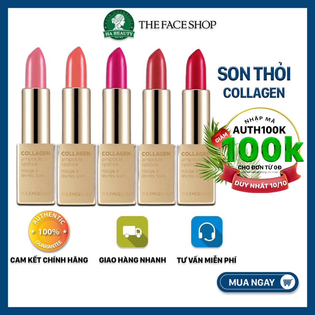 Son thỏi dưỡng môi có nhiều màu căng mọng quyến rũ tự nhiên The Face Shop Collagen Ampoule Lipstick 3.5g