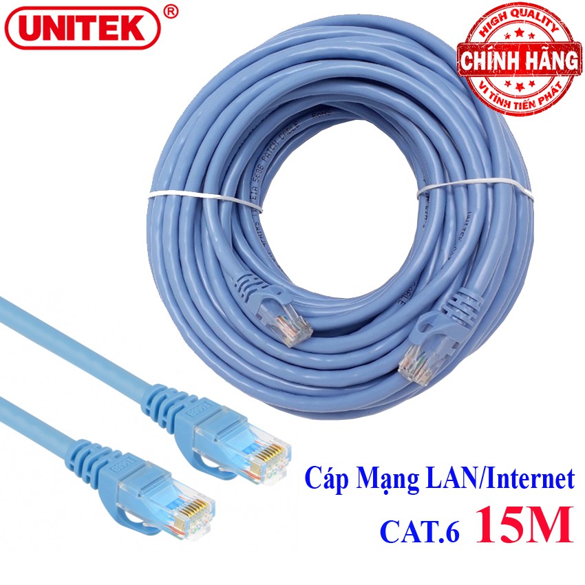 Dây cáp mạng LAN Internet bấm sẵn chuẩn CAT 6 Unitek Y-C814ABL dài 15m ( cat6 hỗ trợ 1000Mbps)