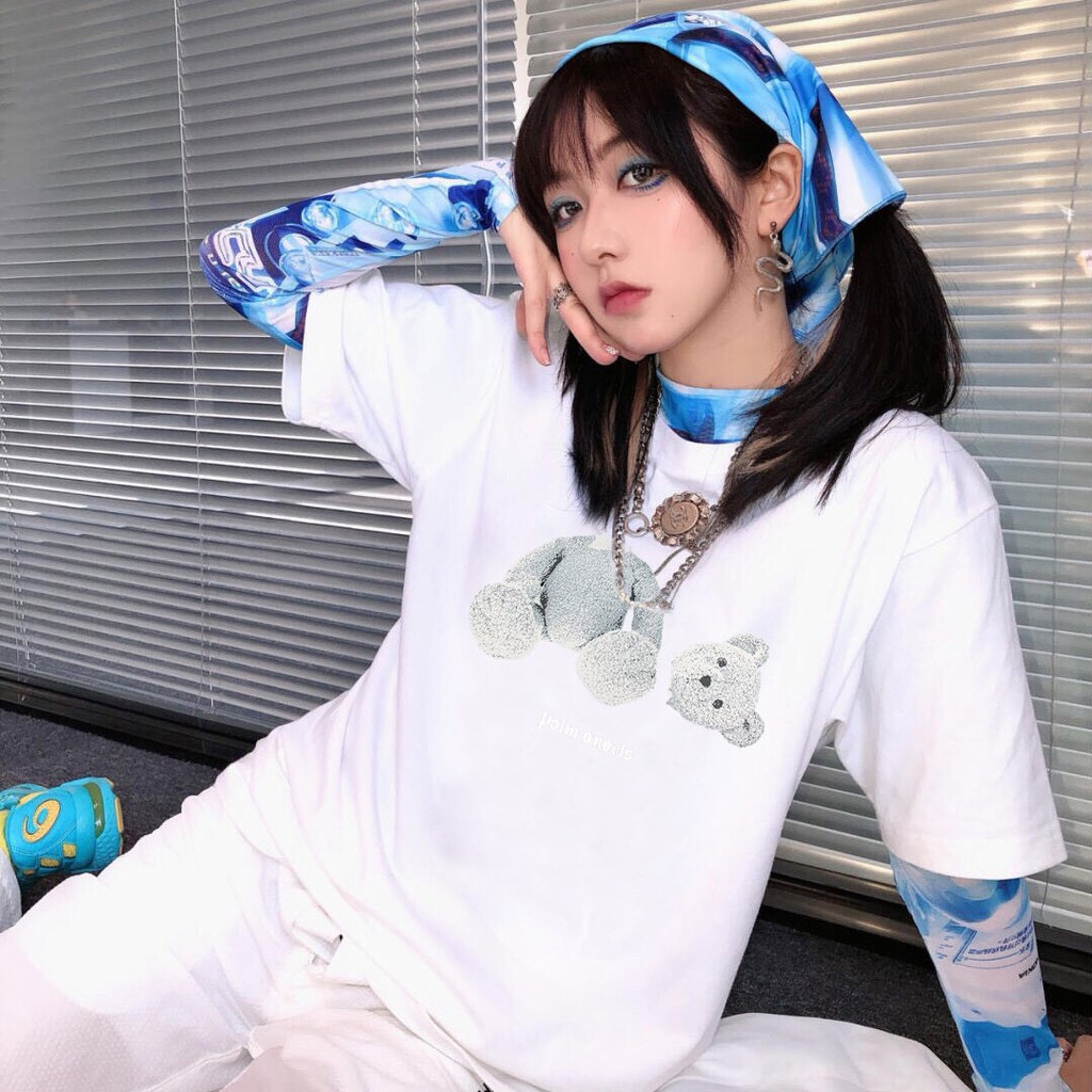 Áo thun nữ PALM ANGELS BEAR Phiên Bản Màu Tối ,áo thun tay lỡ cá tính lạ chất hè oversize-BLACK56