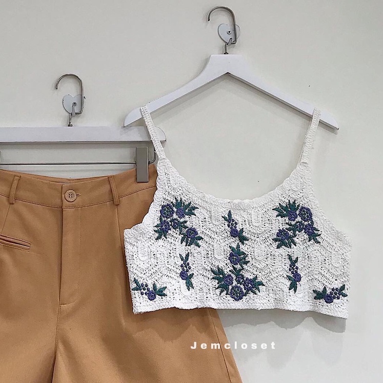 Áo Hai Dây Croptop JEM CLOSET Ôm Body Áo 2 Dây Nữ Croptop LYLI Họa Tiết Hoa Lá Cá Tính Mặc Đi Biển Siêu Xinh 10061