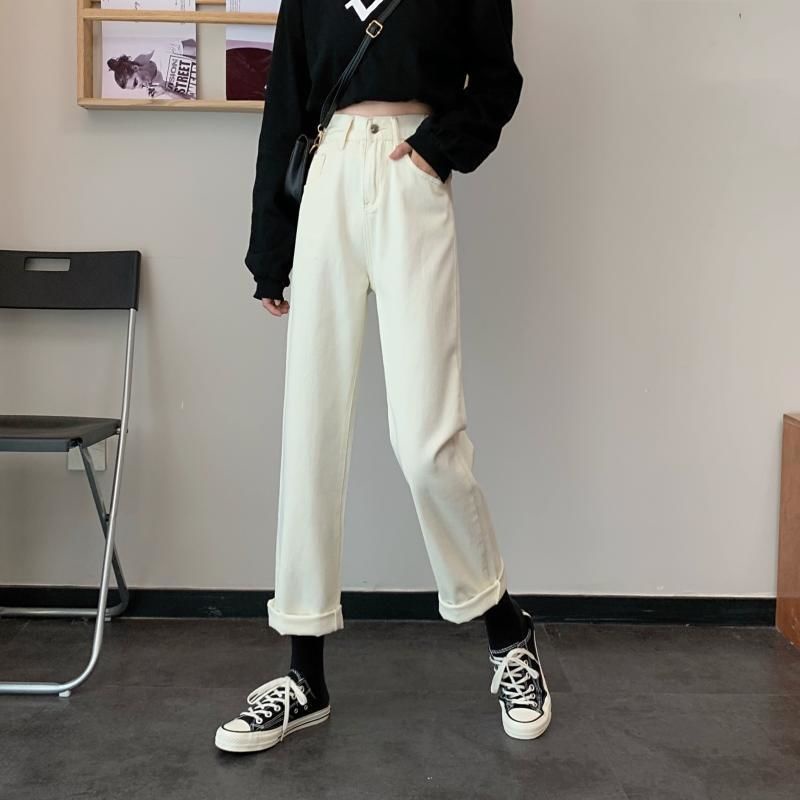 Quần Denim Ống Rộng Lưng Cao Thời Trang Hàn Quốc