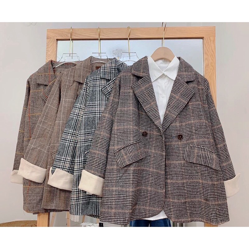 Áo dạ kẻ blazer