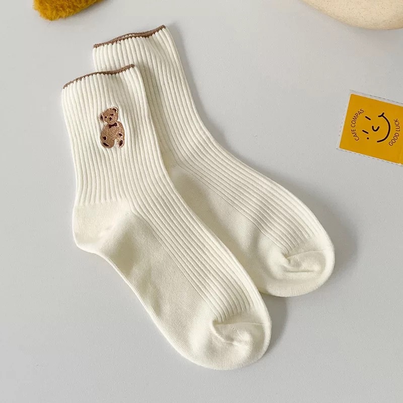 Vớ cotton cổ cao in họa tiết hoạt hình phong cách Hàn Quốc cho nữ