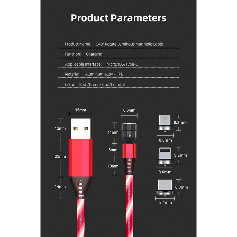 Cáp Sạc Micro USB Type C Gắn Đèn LED Phát Sáng 540 Độc Đáo
