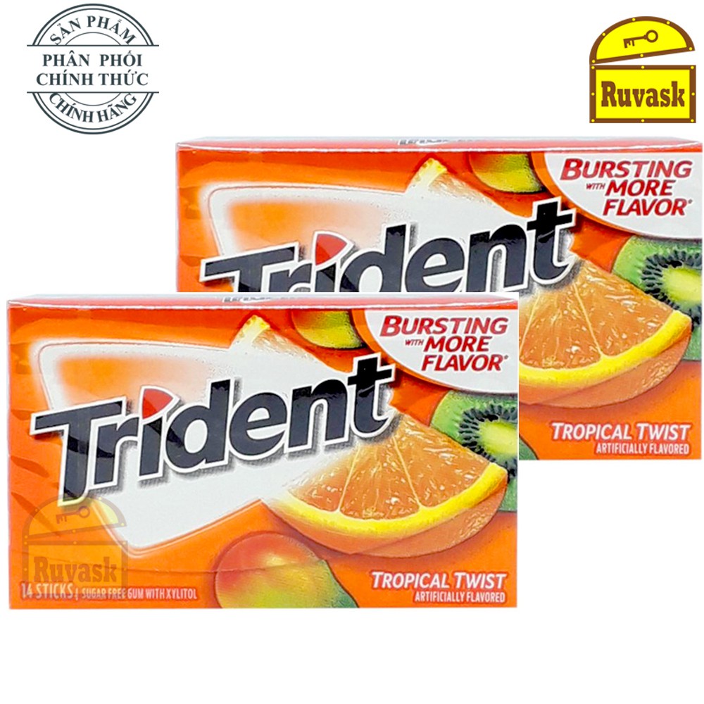 Kẹo Cao Su Mỹ CHÍNH HIỆU Trident Không Đường (giảm cân) Mỹ - Kẹo Singum Hương Cam Thơm Miệng 14 Tép Sugar Free Gum