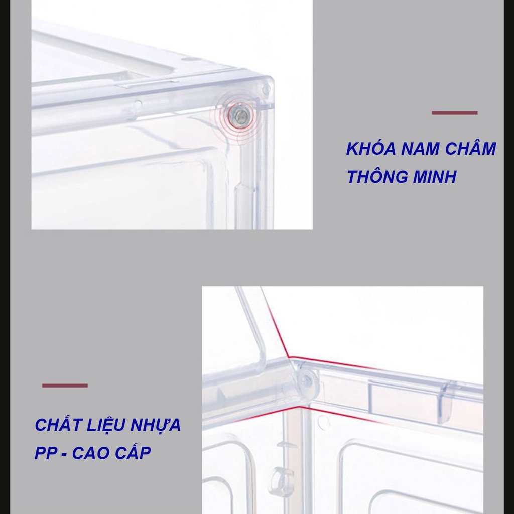 Combo 10 Hộp Đựng Giày Tủ Đựng Giày Size To Nắp Nhựa Cứng Nam Châm Cao Cấp Lắp Ráp Thông Minh