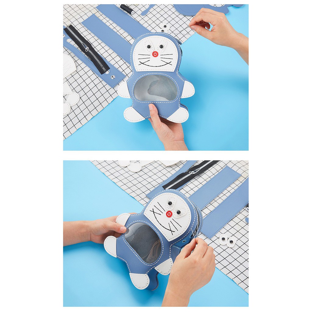 [Sắn Hàng] Set Nguyên Liệu Làm Túi Handmade Hình Doraemon Bụng Trong Suốt Siêu Dễ Thương