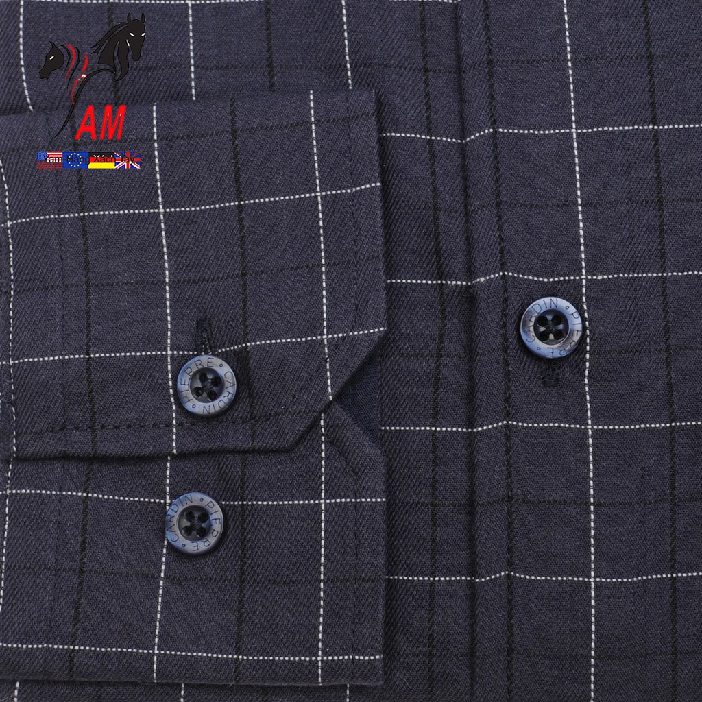 Áo Sơ Mi Nam Dài Tay Pierre Cardin Long Sleeve Shirt Mens Cao Cấp (Xanh Navy Sọc Caro - UK ) | BigBuy360 - bigbuy360.vn