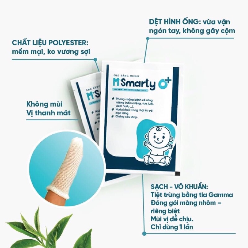 Gạc rơ lưỡi chiết xuất trà xanh Smarty (cho bé từ sơ sinh)