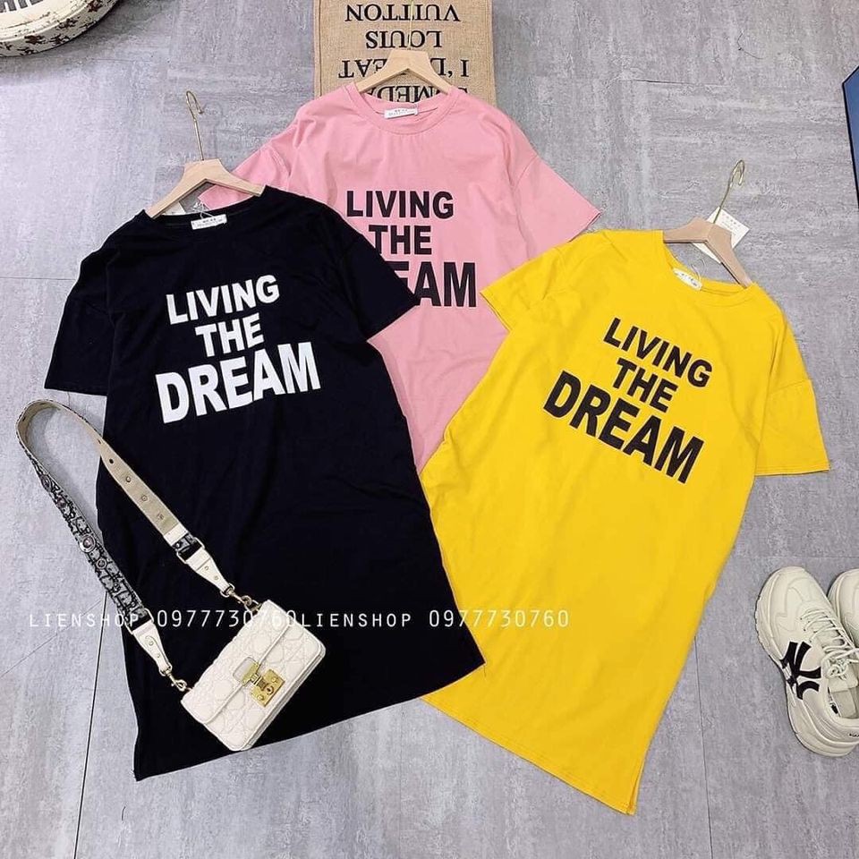 Đầm Nữ Dáng Suông form rộng in chữ Living The Dream (có quà tặng) -KHO HÀNG CHUYÊN ĐỒ SỈ