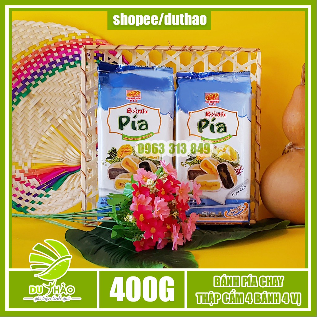 Bánh pía chay thập cẩm 4 bánh 4 vị khác nhau Tân Huê Viên 400g , đậu xanh, đậu đỏ, mè đen, xoài