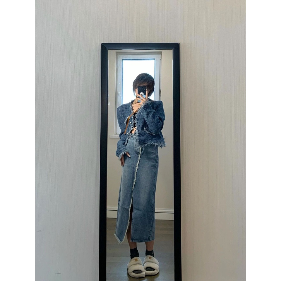 Chân Váy Bò DENIM Vạt Giữa Phong Cách Hàn Quốc C1