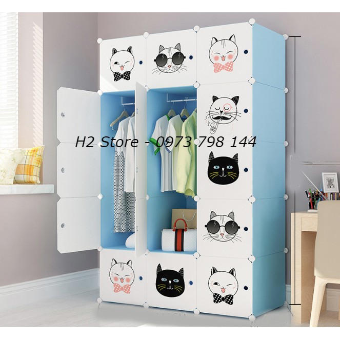 [HOT] TỦ NHỰA LẮP GHÉP 15 Ô XANH DƯƠNG CỬA MÈO MŨ THÔNG MINH ĐỂ ĐỒ CHO BÉ