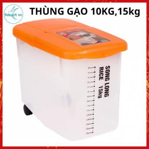 Thùng Đựng Gạo,thùng đựng gạo thông minh 10kg,15kg Song Long Có Bánh Xe Chất liệu nhựa PP bền đẹp