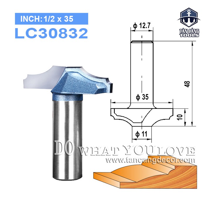 Mũi Router Đánh Pano Tủ Tideway 35 mm Cốt 12.7 mm - A040330