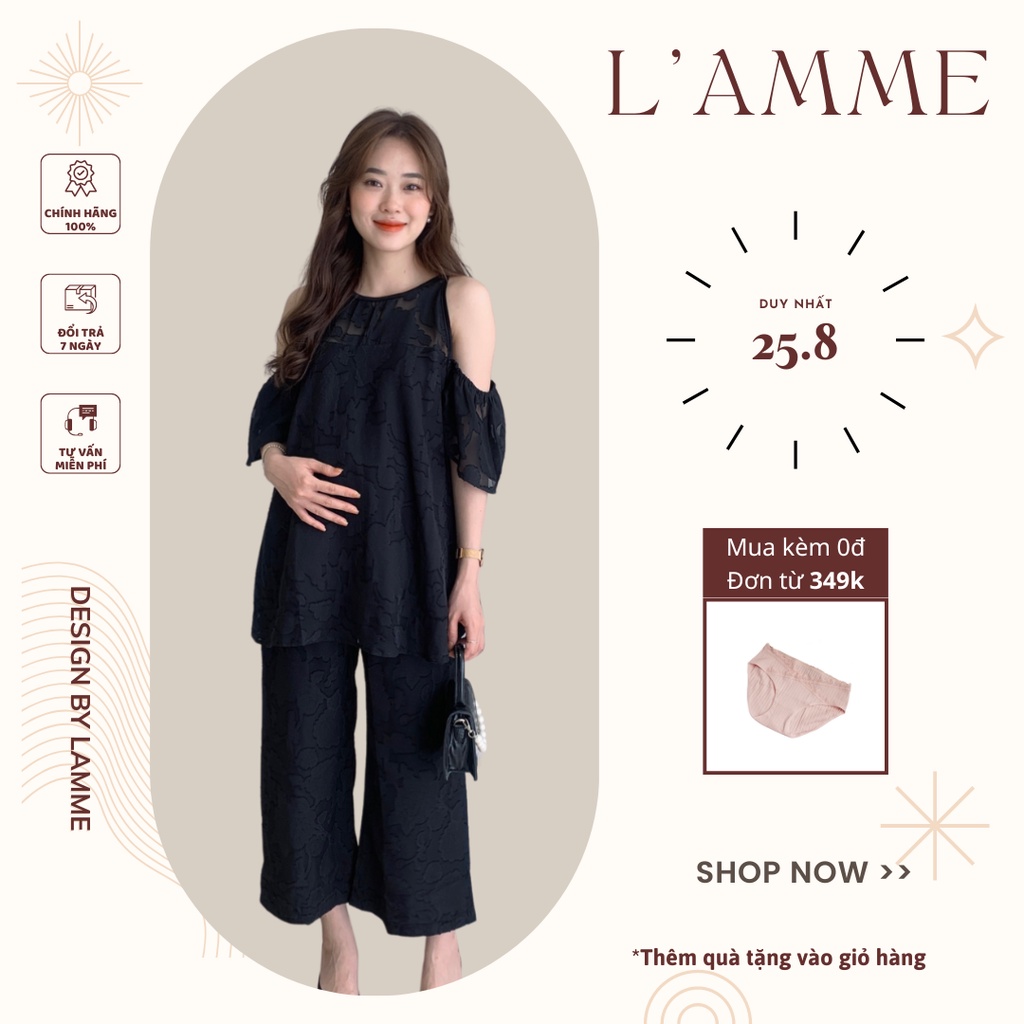 Bộ bầu Set Maya khoét vai cách điệu, dây buộc sau cổ thích hợp cho mẹ bầu xuống phố by LAMME