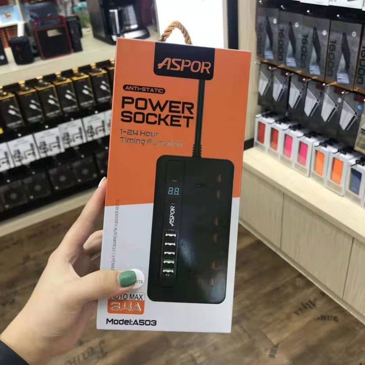 [MẪU MỚI]ASPOR A503 với 5 cổng USB Sạc nhanh 3.1A,Ổ hẹn giờ thông minh Tự Động TẮT,Phích cắm Đa Năng,Ổ Điện