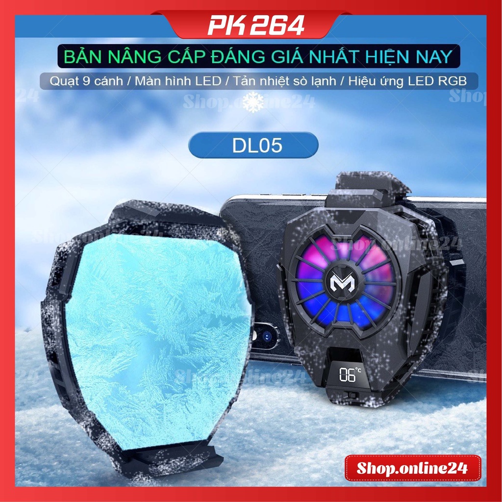 Quạt tản nhiệt điện thoại sò lạnh MEMO DL05/FL05/G6 chơi PUBG FF ROS Siêu lạnh, hiển thị nhiệt độ, LED RGB, Kẹp 2 chiều