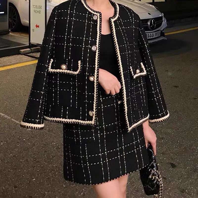 Set dạ Tweed kèm ảnh thật siêu xinh, chất đẹp kiểu dáng Hàn Quốc