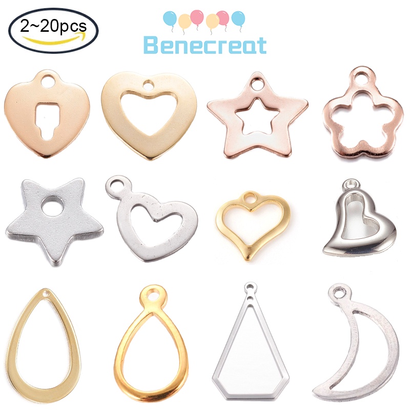 Set 2~20 Mặt Dây Chuyền Hình Ngôi Sao / Trái Tim / Giọt Nước Chất Liệu Inox 304 Màu Sắc