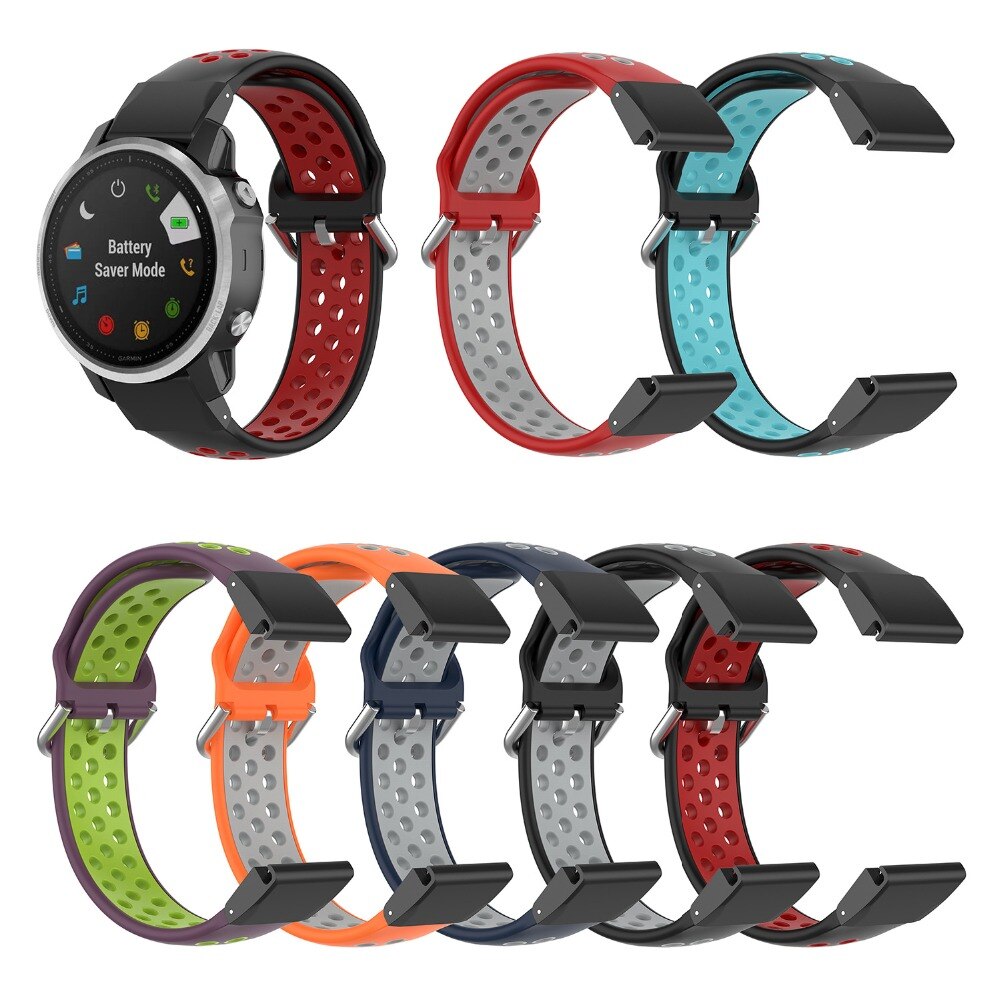 22mm Double Color Soft Silicone Band For Garmin Watch MARQ Athlete Aviator Captain Driver Expeditio Quick Release Replace Breathable Sport Strap Wristband