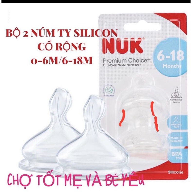 Thanh lí 1 núm TY SILICON NUK CỔ RỘNG 0-6/6-18 THÁNG