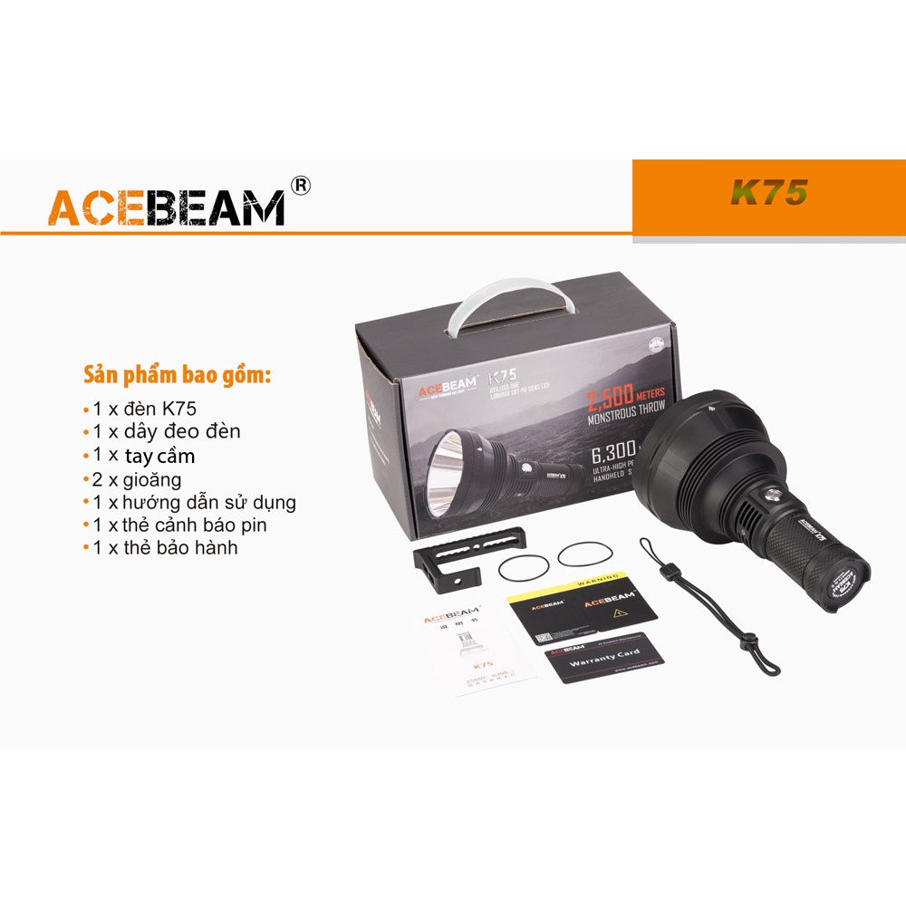 Đèn pin siêu sáng chiếu xa ACEBEAM K75 sáng 6500lm chiếu xa 2500m  sử dụng 4 pin 18650 (không kèm theo) Đèn &amp; Đèn Pin