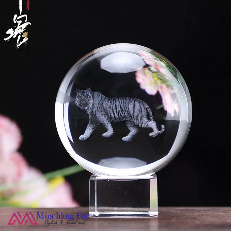 Bộ Quà Tặng Quả Cầu Pha Lê 3D larser LED 12 Con Giáp Tuổi Dần