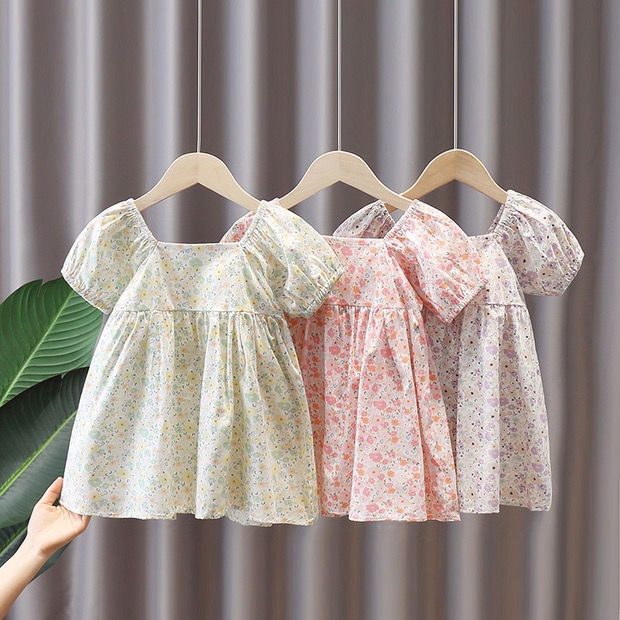 Váy bé gái Từ 1-9 Tuổi Tay Phồng In Hoa