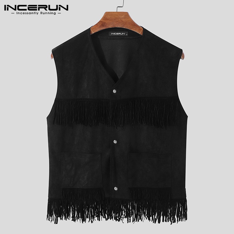 INCERUN Áo Khoác Tua Rua Không Tay Cài Nút Thời Trang Mùa Hè Cho Nam