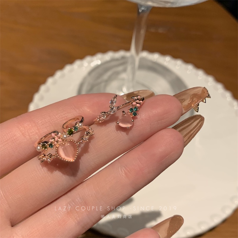 Nhẫn Hở Hình Trái Tim Đính Đá Zircon Ngọc Trai Thời Trang Cho Nữ